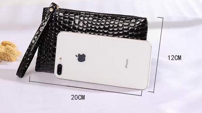 Women’s Crocodile Pattern PU Long Wallet - Stylish Litchi Grain Coin Purse with Zipper Pocket for Phone and Credit Cards(Navy blue)3