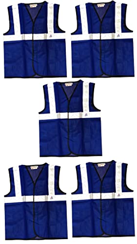 K T I® High Visibility Safety Jacket Blue 1" Reflective Tape for Construction Workers, Traffic Police and Others Working Services Lightweight Construction Jacket (Pack of 5)