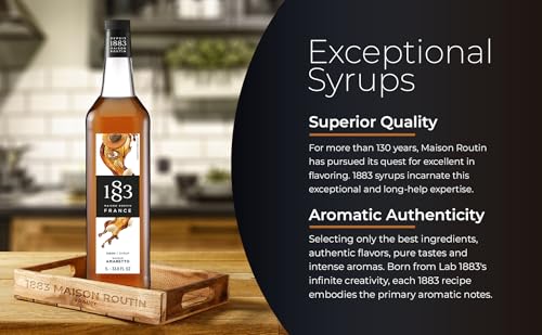 Image of 1883 Amaretto Syrup - Flavored Syrup for Hot & Iced Beverages - Gluten-Free, Vegan, Non-GMO, Kosher, Preservative-Free, Made in France | Glass Bottle 1 Liter (33.8 Fl Oz)