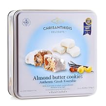 Almond Butter Cookies Authentic Greek Kourabie/With fresh butter & whole roasted almonds dusted in icing sugar/Hand Crafted/Proudly baked in Nea Karvali, Kavala Greece / 30.69 oz 870g