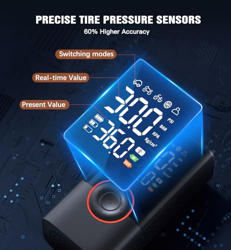 Tire Inflator Portable Air Compressor Portable Cordless Mini Air Pump with Digital Pressure Gauge Inflater 150PSI 3X Fast Inflation Auto Shutoff Large Battery Tires Pump for Cars Motors Bikes Balls by QYQBOON - Image 4