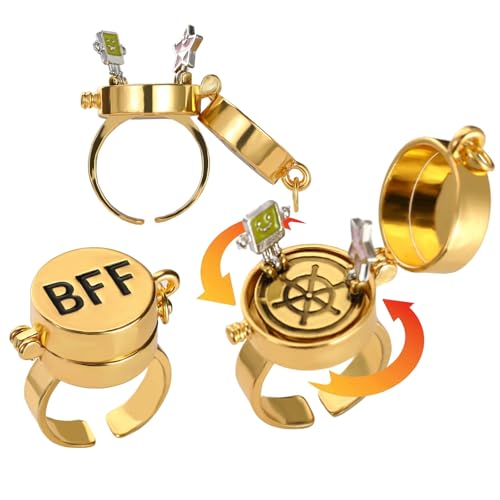 HOMEBEARJ Rotating BFF Rings for Women, Gold Cartoon Anime Rings, Adjustable Spinner Best Friend...