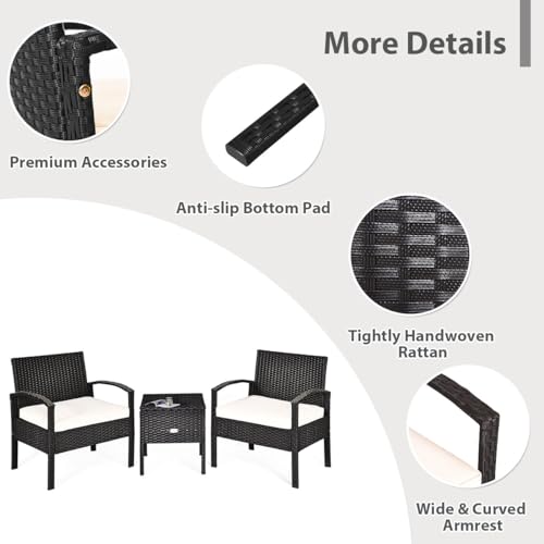 LIFEZEAL Juego de Muebles de jardín de poliratán, 3 Piezas, Conjunto de sillas de balcón con Mesa de ratán, Grupo de Asientos de jardín con Cojines de Asiento para Piscina y terraza - imagen 6