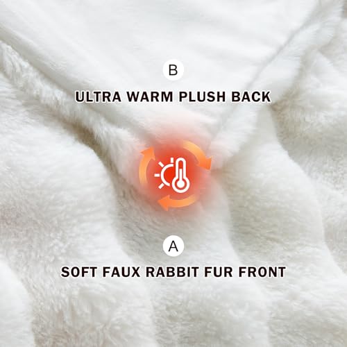 Image of EMME Faux Fur Blanket King Size White - Big Bubble Rabbit Cozy Blanket for Couch, Thick Furry Plush Shaggy Blankets, 650GSM, 108x90 Inches
