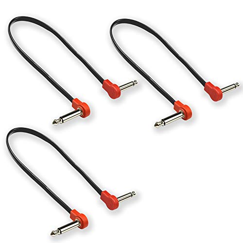 M MAKA Flat Low Profile Guitar Patch Cable 20 inch for Effects Pedals, 1/4 inch Right-Angle, Red...