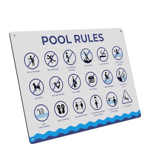 Pannello in alluminio composito A4 con scritta "Pool Rules" da 3 mm, stampa UV, resistente alle intemperie, facile installazione con 4 fori per le viti