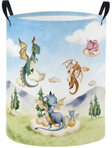 Image of Baby Laundry Basket Baby Nursery Hamper Kids Laundry Basket Toy Storage Bin for Boys Room Decor Gift Baskets for Bedroom Bathroom(Flying Dinosaur)