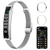 LICNPHLL Smart Bracelet,Activity&Fitness Trackers,Touch Screen/Sleep Tracker/Heart Rate/Blood Oxygen,5ATM Waterproof,Multiple Sports Modes,Free App for iOS Android (Steel Belt, Silver)
