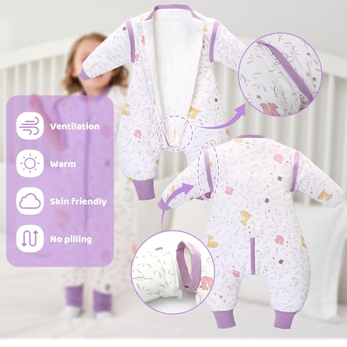 Image of LAT Winter Baby Sleep Bag with Feet,3-way zip Wearable Blanket with Removable Sleeves,Warm Sack for Toddler 2.5 TOG