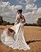 Ayervici Lace Wedding Dress for Bride Bohemian V Neck Long Sleeves Low Back A Line Tasseled Gardern Lace Bridal Gown for Women