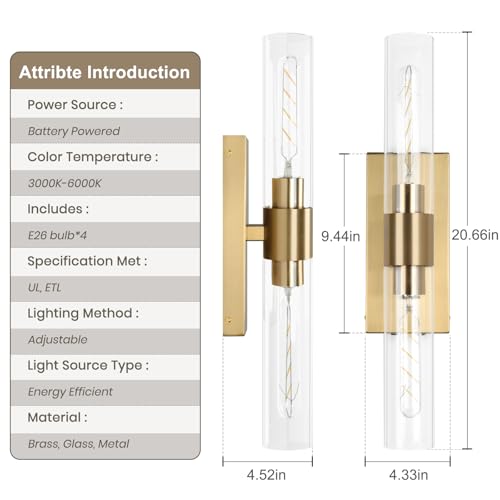 Image of Battery Operated Wall Sconce Set of Two, Rechargeable Wall Sconce, Gold Wall Lamp with Remote Controls, Indoor Non-Hardwired Bedside Wall Sconces, Gold Vanity Light for Bedroom, Hallway, etc