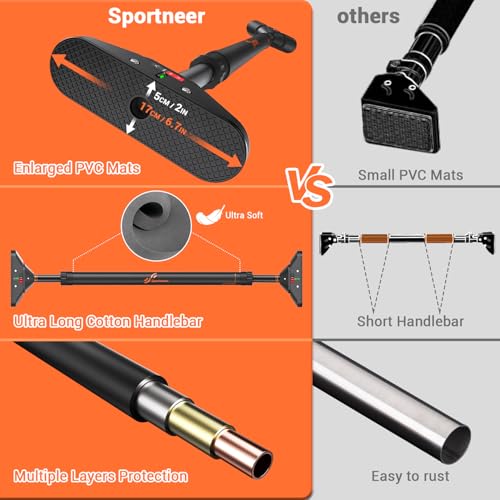 Sportneer Pull up Bar for Home Pull up Bar Max Load 200KG Adjustable Length Hanging Rod for Height Increase No Screws Hanging Bar for Push up Chin up Pull-up Bar for Home Workout Gym Lenth 75-94 cm (Image - 6)