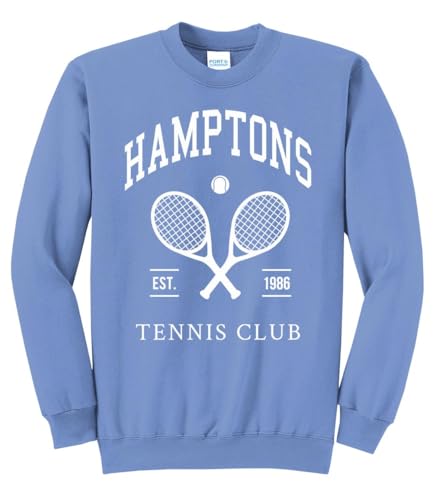 Hamptons Tennis Club Sweatshirt – Vintage Preppy Crewneck Pullover, Unisex Relaxed Fit Tennis Apparel for Women & Men