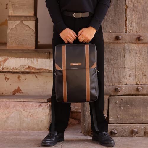 Image of Assembly Vintage 21L Laptop Backpack for Men Women 15.6 Inch Leatherette Office Travel Bag with Hidden Magnetic Flap Closure