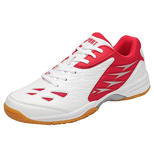 Men's Badminton Shoes Lightweight Indoor Court Sneakers Non-Slip Buffer Soft for Jogging Fitness,Red,10 UK