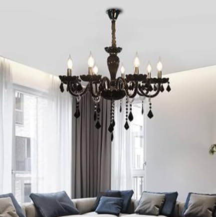 Image of Luxury Modern K9 Crystal Chandelier Lighting Fixture | Italian Style 6-Light Crystal Chandelier Ceiling Light for Living Room, (Antique Black)