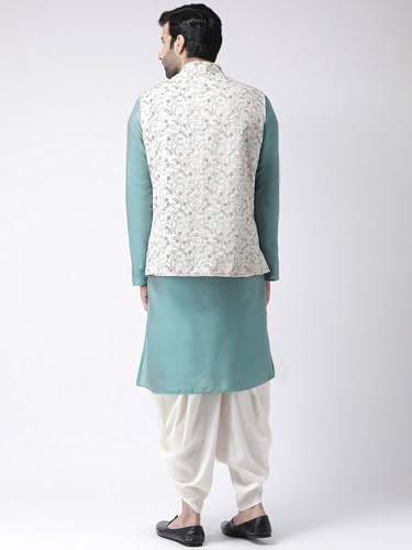 Image of KISAH Men Printed Kurta Jacket Set, Full Sleaves, Knee Length, Straight, Regular Fit, Mandarin Collar Ethnic Wear