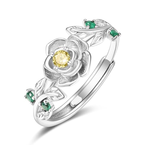 Bague réglable en argent sterling 925 et zircone cubique rose de novembre