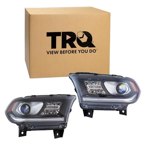 Image of TRQ 2 Piece Headlight Assembly Set Black Bezel Driver & Passenger Side Compatible with Dodge Durango 2014-2017 Without LED Daytime Running Lights CH2502255 CH2503255 68184826AI 68184827AI