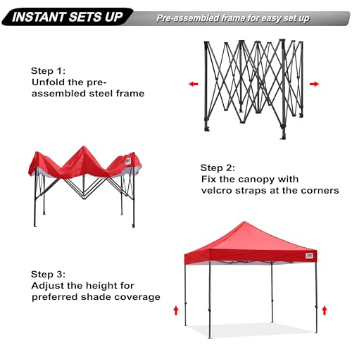Image of ABCCANOPY Patio Pop Up Canopy Tent 10x10 Commercial-Series (Red)