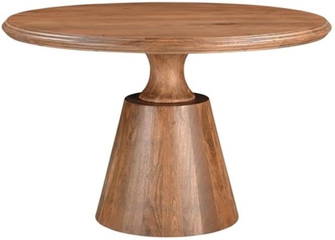 Pemberly Row 48" Round Solid Wood Pedestal Dining Table, Brown Finish, Acacia Wood, Seats Up to 4, Traditional Style Kitchen or Dining Room Table, Durable Furniture for Everyday Use