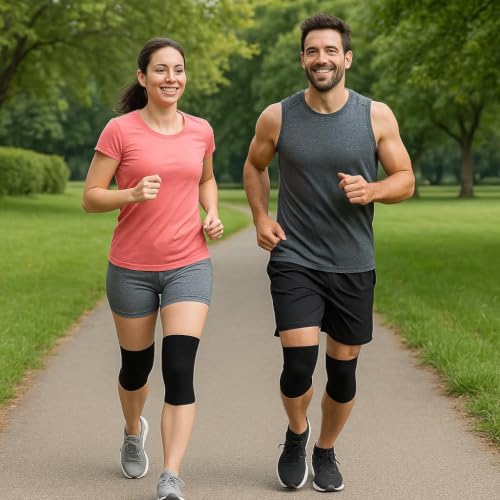 Image of Knee Cap Support Free Size Black Compression Knee Sleeve - Breathable Knee Brace Stretchable Knee Support for Men & Women