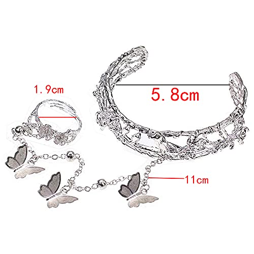 YERTTER Classic Chinese Style Butterfly Ring Bangle Hand Chain Bracelet Hollow Rose Open Bangle Bracelet Hand Jewelry for women3
