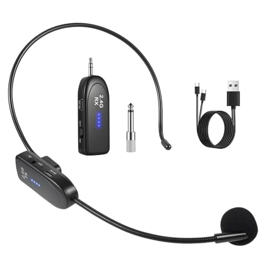 FerBuee Sistema de Micrófono Inalámbrico de Diadema 2.4G Micrófono de Diadema y Micrófono de Mano 2 en 1, con Conectores de 1/8" y 1/4", Ideal para Sistemas de PA, Amplificadores de Voz, Mezcladores