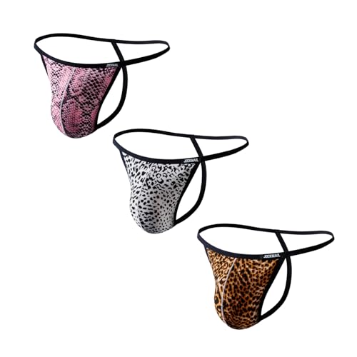 JOCKMAIL 2PCS/Pack Mens T-back Thong G-String Thongs Mens Leopard Serpentine Print Underwear
