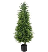 SEVENLOVE 60" Artificial Cedar Topiary Tree One Set, 5FT SEVENLOVE Potted Cedar Tree Topiary Arti...