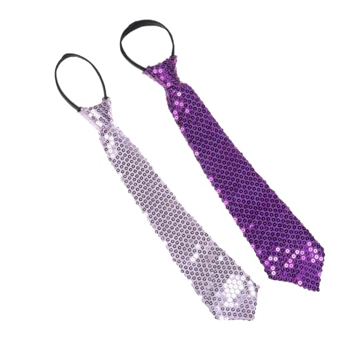 NiceYnn Lot de 2 Cravate Pré-nouée en Paillette pour Homme Brillant Ajustable Zippé pour Danse Magie Spectacle Performance Costume Lilas/Violet