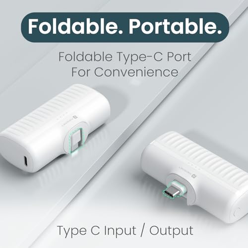 Image of Portronics Power Pebble 5000mAh 20W Fast Charging Nano Powerbank, in-Built Foldable Type C Input /Output Pin, Type C PD Output, LED Battery Indicator, Compatible with Type C Smartphone,iPhone(White)