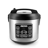 AROMA® 20-Cup (Cooked) / 10-Cup (Uncooked) Digital Rice Cooker, Multicooker, Slow Cooker, Steamer, Flash Rice, Keep Warm, Sensor Logic® Technology, Stainless Steel Exterior