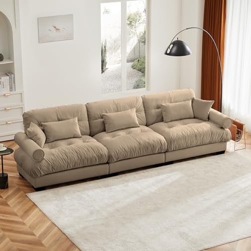 130' Velvet Oversized Sofa Couch, Pottery Barn Sofas with Cloud-Like Comfort, Oversized Modular Sofa for Living Room, Camel