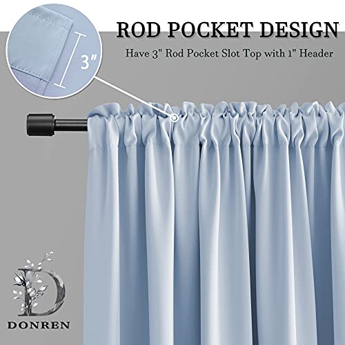Image of DONREN Room Darkening Sliding Door Curtains - Thermal Insulated Solid Blackout Extra Wide Patio Glass Door Drapes (Light Blue, W 60 x L108, 2 Panels)