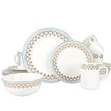 WPSLNWO Fine Bone China Dinnerware Sets,16PCS Relief and Gold-plating Pattern Lightweight Bone China High Grade Tableware Set for 4,Crown Series