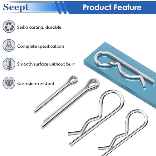 Image of 200Pcs 304 Stainless Steel Cotter Pins Assortment Kit - Hitch Pin Clips for Locking Systems | Ideal for Farm Tools, Tractor Implements, and Accessories