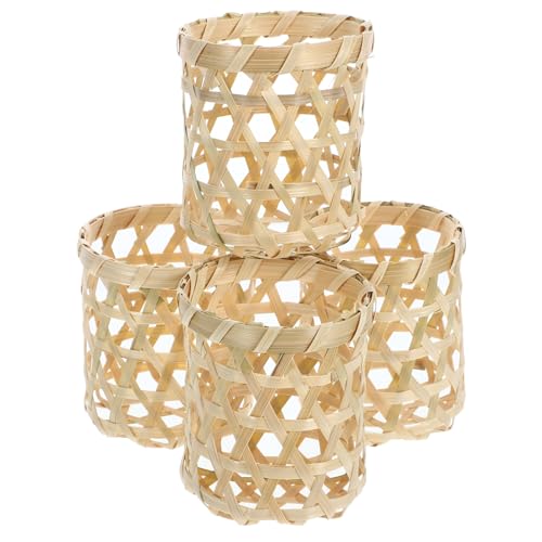 Holidyoyo VNO5S5710APB44246UNYFYO Rattan Woven Tea Light Candle Holders 4Pcs Seagrass Hand Woven Votive Tealight Candle Holder Wicker Glass Vase Sleeve Coastal Boho Candle Holder cover