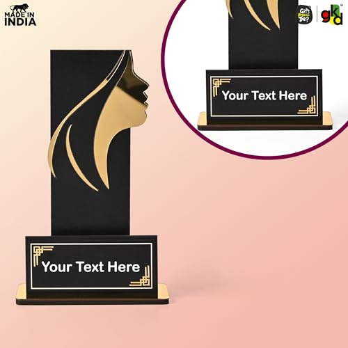 Image of GKD Personalized Black Acrylic Women's Trophy - Printed Custom Name & Message | Female Achievement Award, Corporate Recognition, Leadership Gift