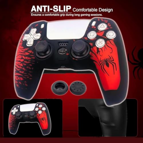 Image of TMG PS5 Controller Skin Spider-Man Theme Silicone Special Edition Protective Skin Case Cover for PS5 Controller with 2 Thumb Grip Caps (Red)