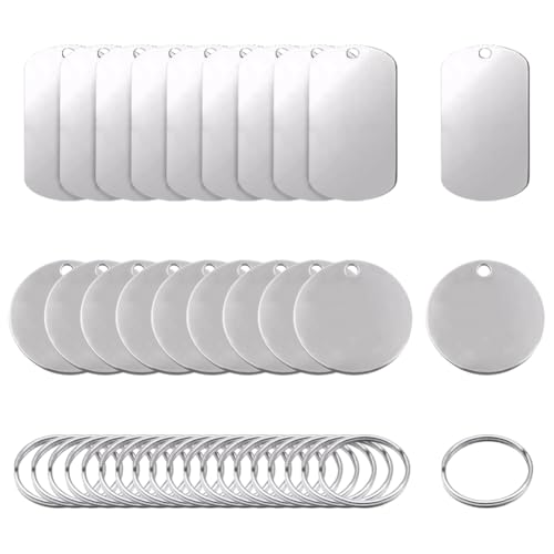 20 pièces d'étiquettes vierges en acier inoxydable - Charms ronds et rectangulaires - Étiquettes...