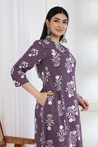 Image of MIRCHI FASHION Pure Cotton Kurti for Women | A-Line Kantha Work Printed Kurta for Woman | Ethnic Wear for Office & Daily Use (Single Piece)