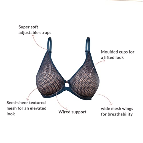 Image of NYKD Everyday Textured Lace Support Bra for Women Daily Use Non-Padded, Wired, Full Coverage Bra, NYB140