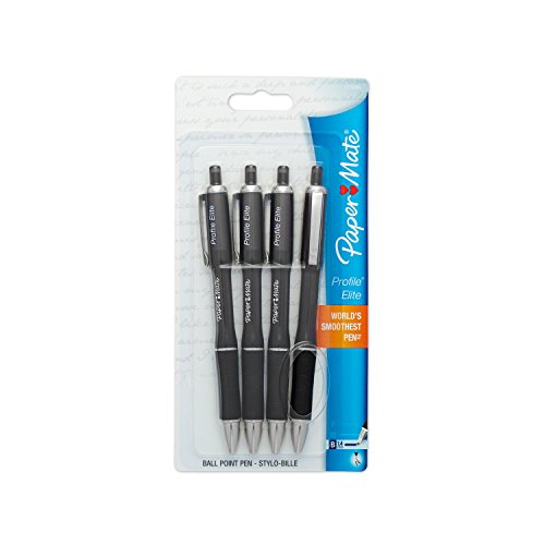 Paper Mate Profile Elite Retractable Ballpoint Pens, Bold (1.4mm), Black, 4 Count