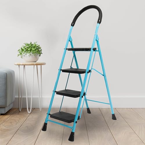 ZOLMIX Premium Steel Ladder, Stairs for Home, Foldable 4 Step Lad...