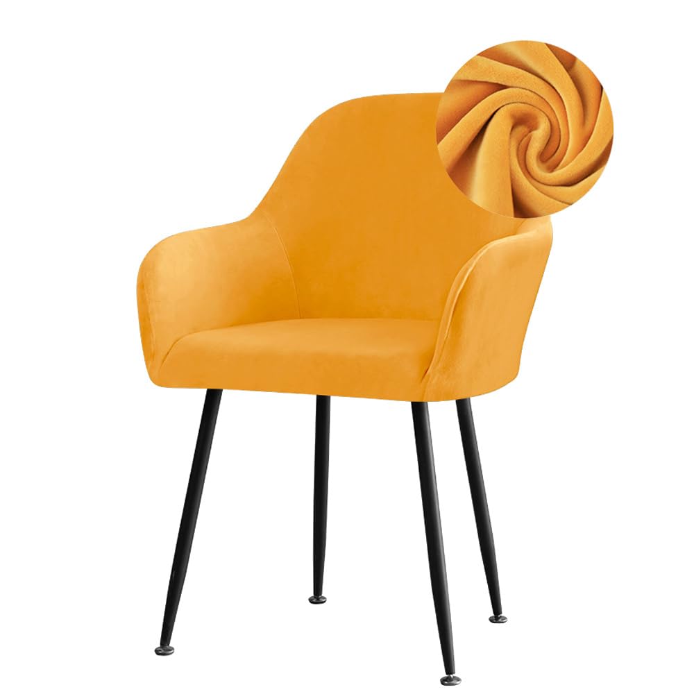 Highdi Stretch Dining Chair Covers Velvet Curved Back Chair Slipcovers with Armrest, Vanity Swivel Armchair Cover Removable Washable for Dining Room Wedding Party Hotel (Gold,6 PCS)