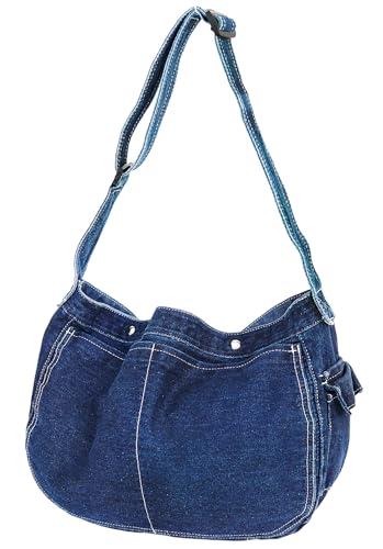 YunZh Denim Shoulder Bag for Women, Casual Style Lightweight Classic Retro Travel Shopper Hobo Bag
