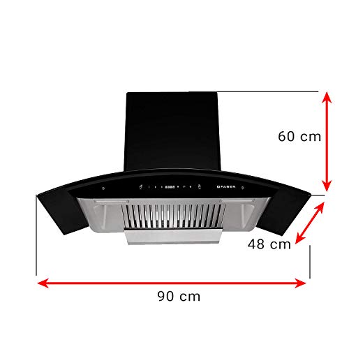 Image of Faber 90 cm 1500 m /hr Auto-Clean curved glass Kitchen Chimney (HOOD PRIMUS PLUS ENERGY TC SC HC BK-N 90, 2 Baffle Filters, Touch Control, Black)