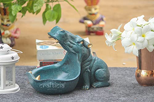 Image of Resin Big Mouth Hippopotamus Showpiece As Storage Hippo Animal Statue Home Interior Decor (27.5X15X20 cm, Blue)
