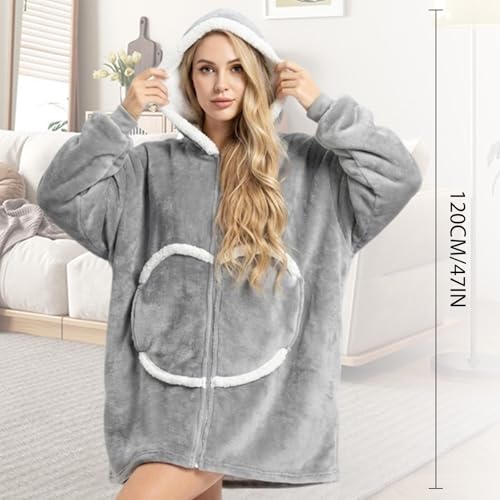 Image of Oversized Wearab Blanket Hoodie, Cozy Flannel Blanket with Sleeves and Zipper for Women, Mens, Teens